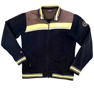 Quick Silver Streamline Zip Up Varsity Jacket | Black, Yellow & Brown | Size XL